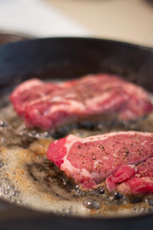 chuck eye steak in skillet | This American Plate